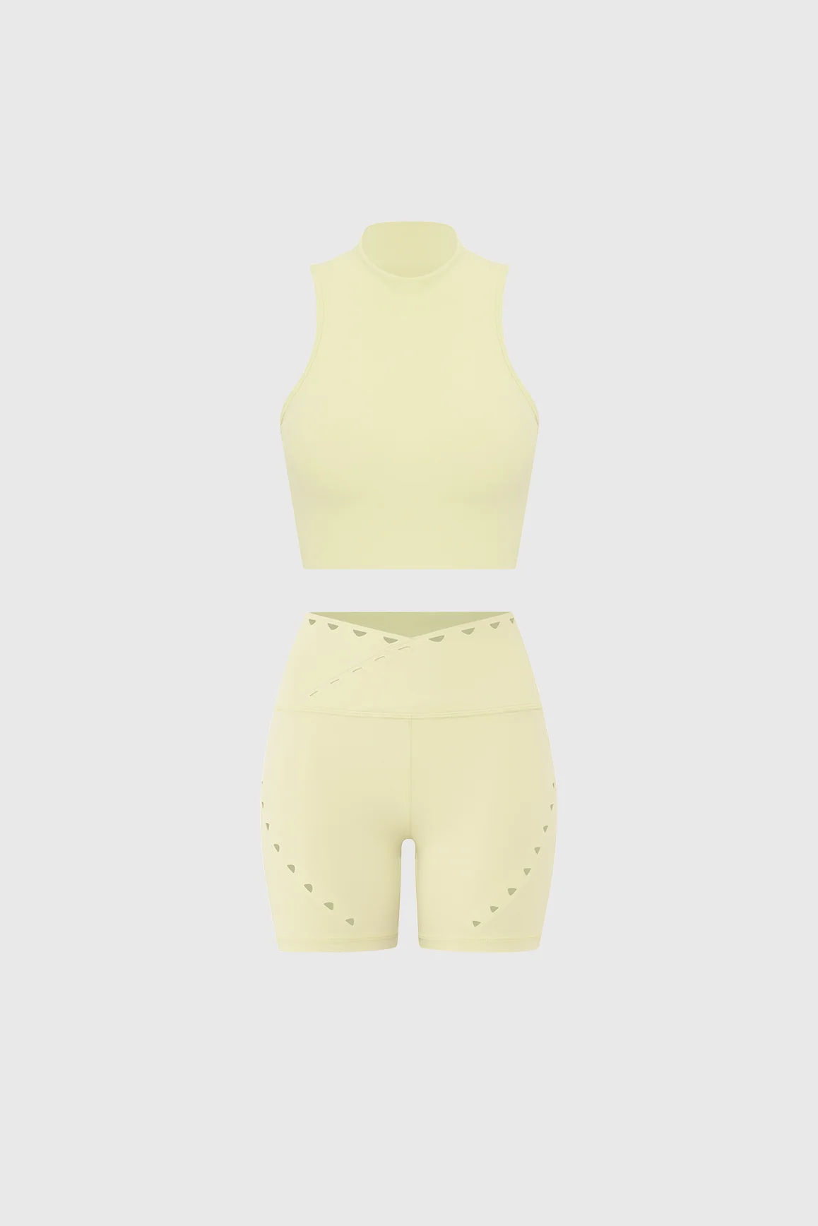 Diamond Cutout Mock Neck Bra & V-waist Laser Cut Sports Short