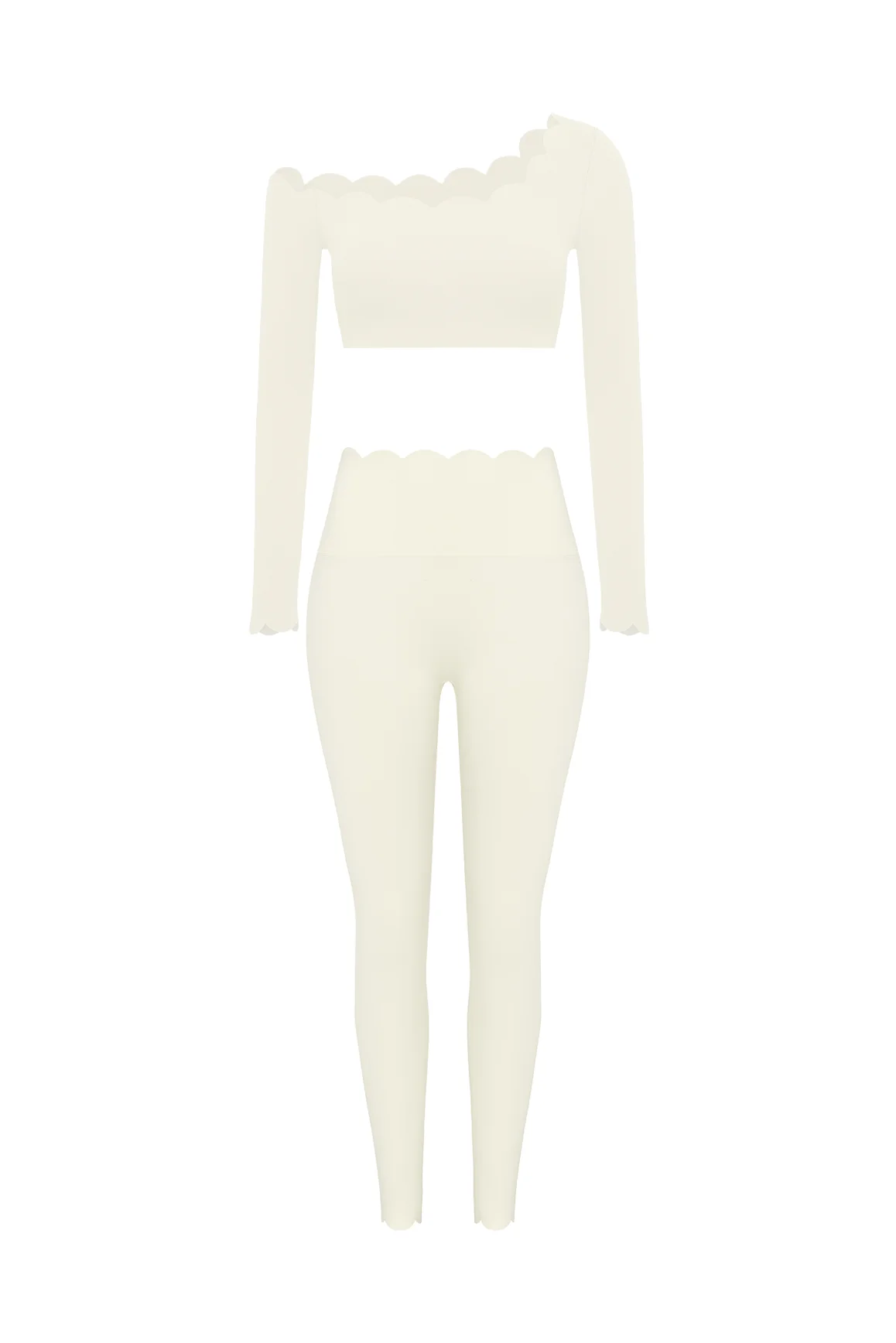 One-shoulder Scallop Long Sleeve Crop Top & High-Waist Scallop Scrunch Legging - Image 10