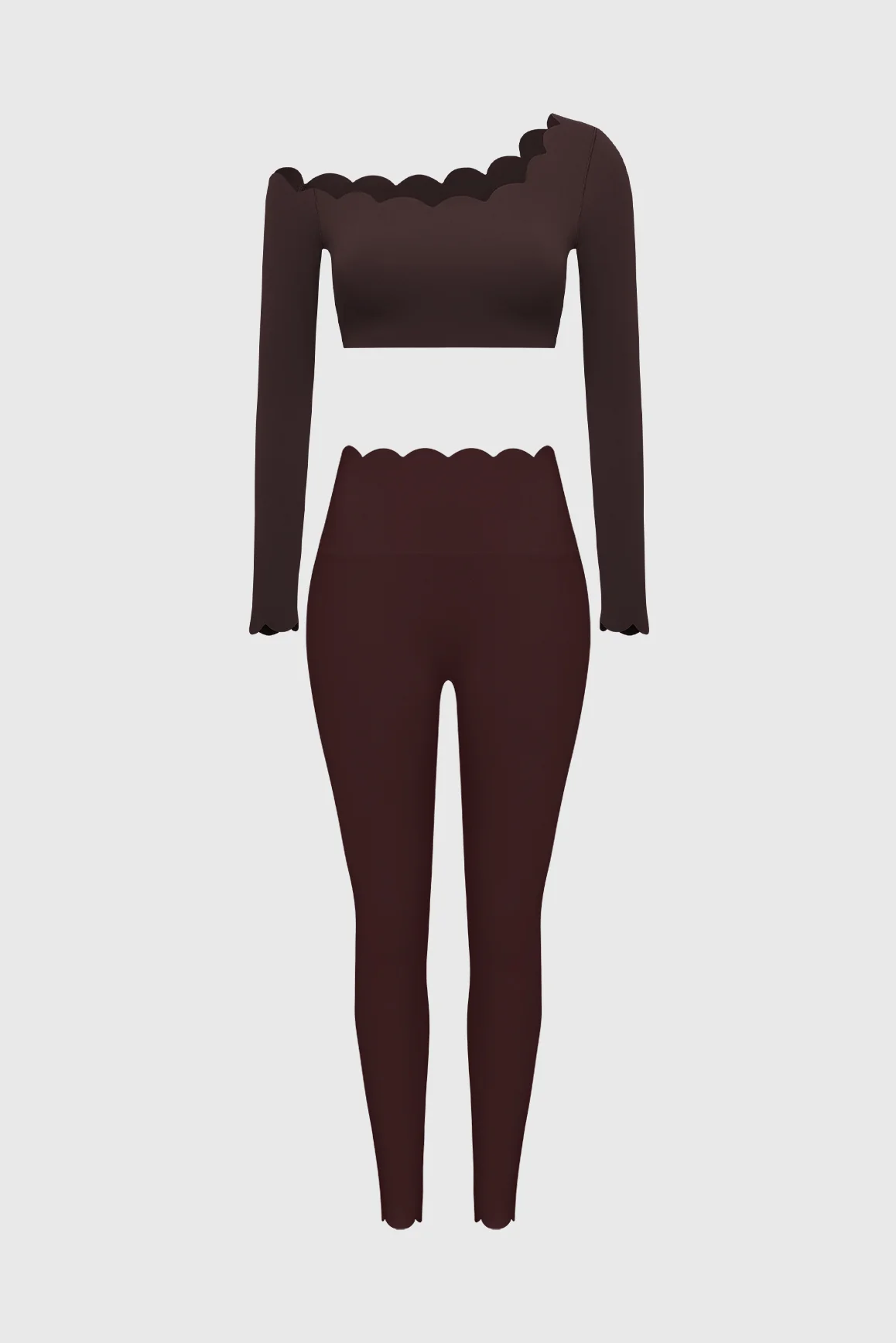 One-shoulder Scallop Long Sleeve Crop Top & High-Waist Scallop Scrunch Legging - Image 5
