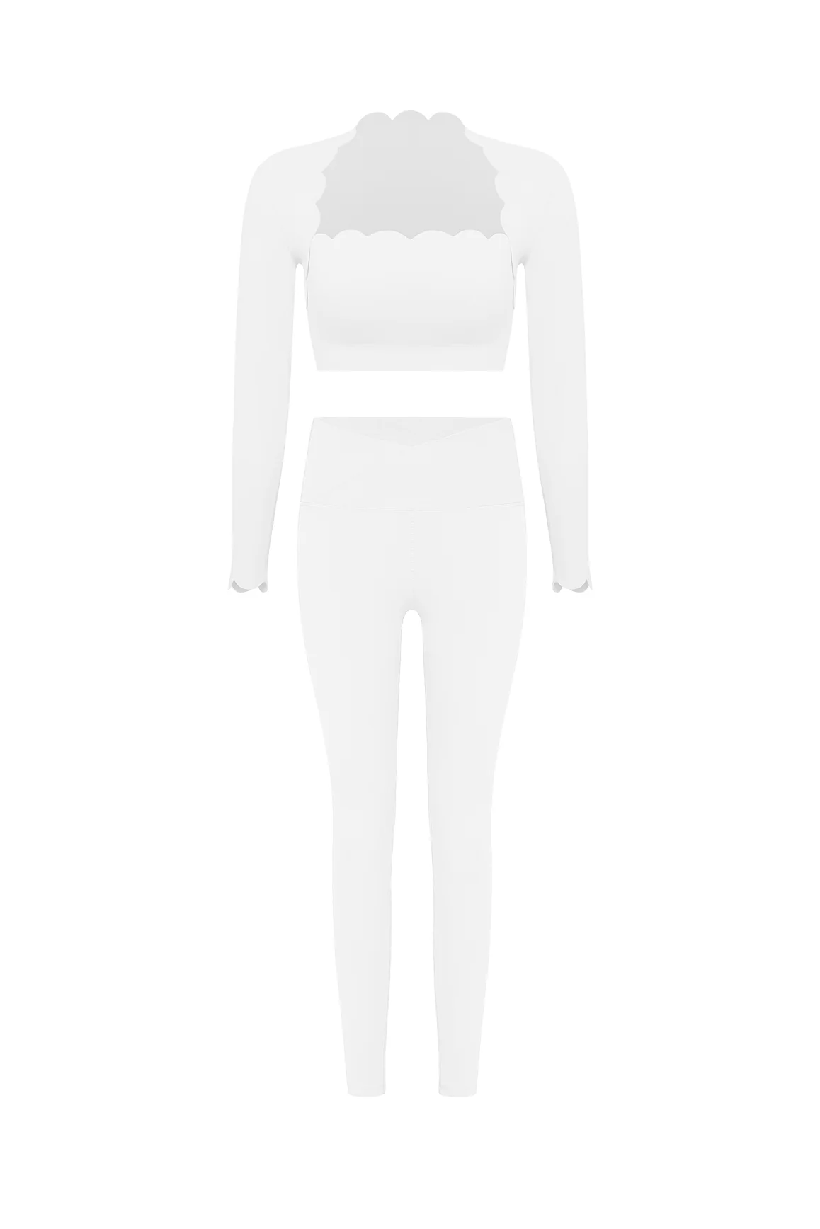 Scallop Cropped Long Sleeve Top & V-waist Yoga Legging
