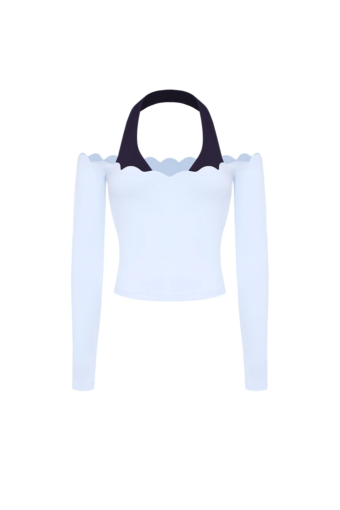 Scallop Off-Shoulder Colorblock Long Sleeve Top - Image 4