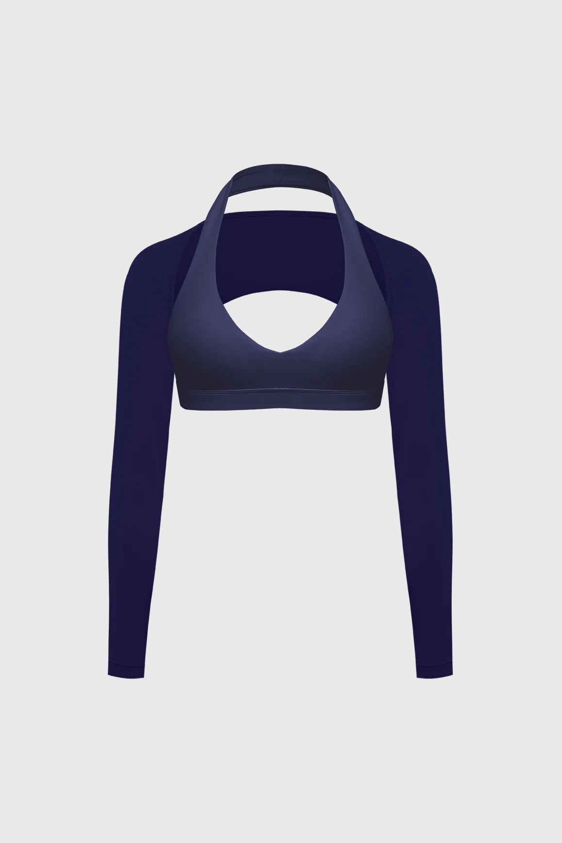 V-Cut Halter Bra & Minimal Long Sleeve Sports Shrug - Image 12