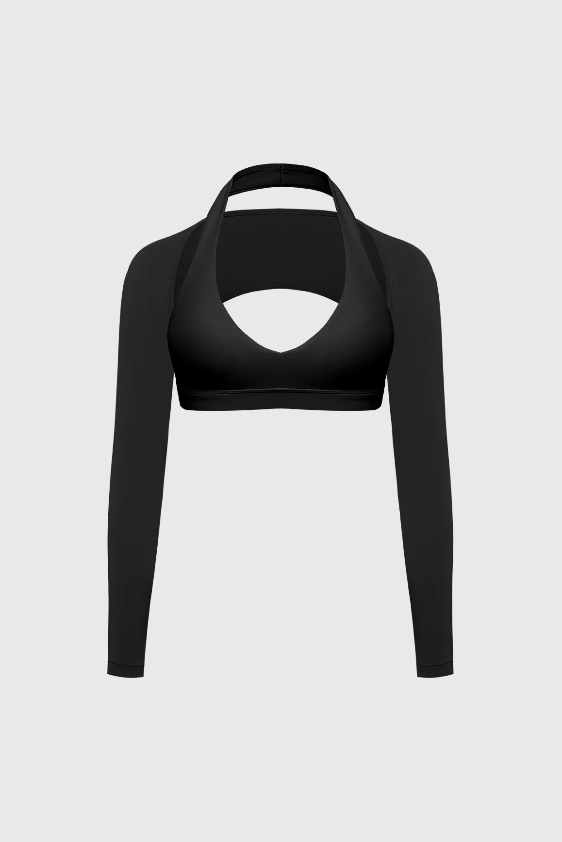 V-Cut Halter Bra & Minimal Long Sleeve Sports Shrug - Image 13