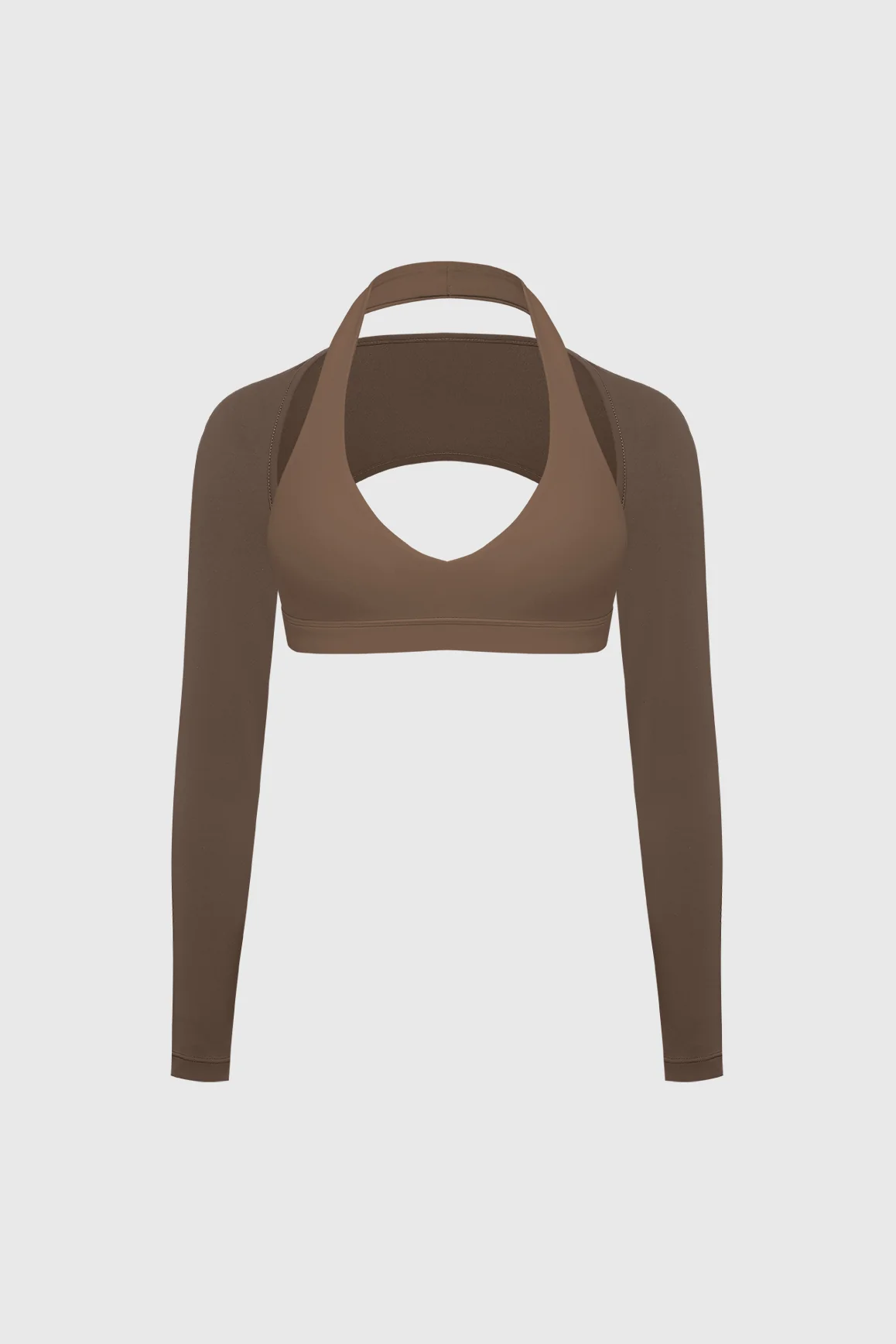 V-Cut Halter Bra & Minimal Long Sleeve Sports Shrug - Image 9