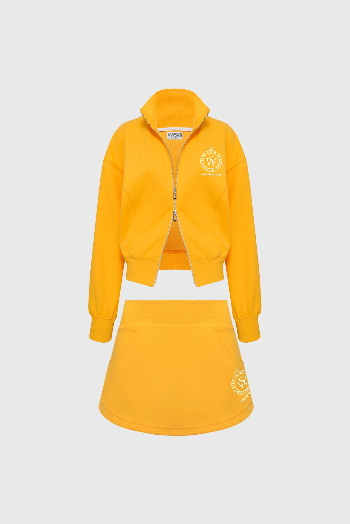 WISKII Two-Way Zipper Jacket & Stylish Ease Mini Sweat Skirt